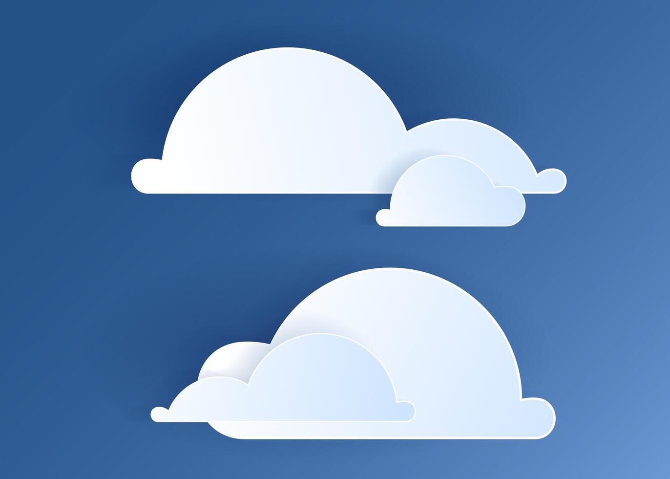 Paper cut clouds set on blue sky background. Forecast white cloud icon symbol collection. 3D Papercraft frame icon for posters and flyers, presentation, web, social media, design, banner and sticker. vector