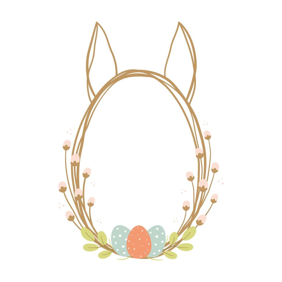 Easter wreath with eggs and rabbit ears. Vector illustration