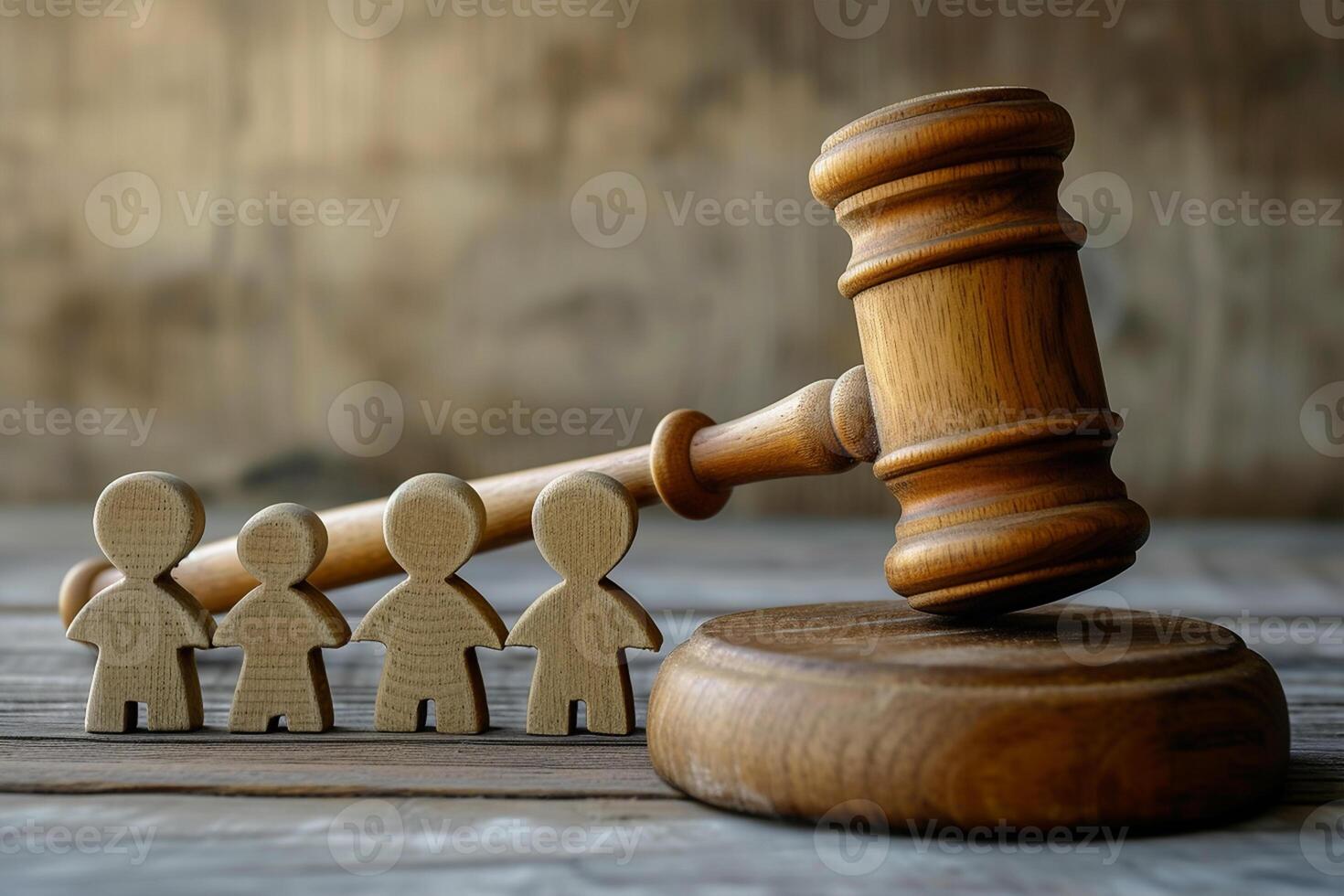 AI generated The concept of adopting children by a family. The hammer of a judge with abstract figures of people photo