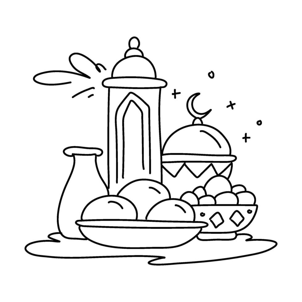 islámico Ramadán comida Luna imprimible Arte minimalista hogar decoración póster vector