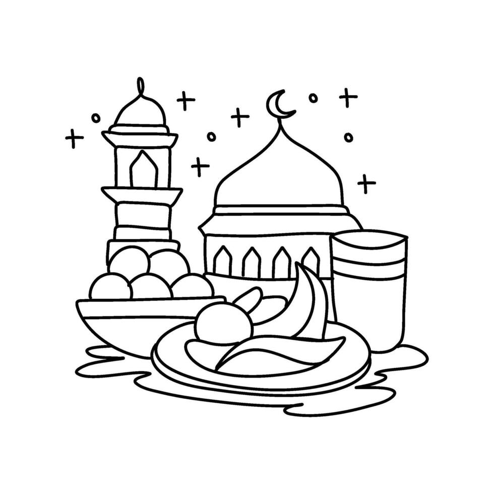 islámico Ramadán comida Luna imprimible Arte minimalista hogar decoración póster vector