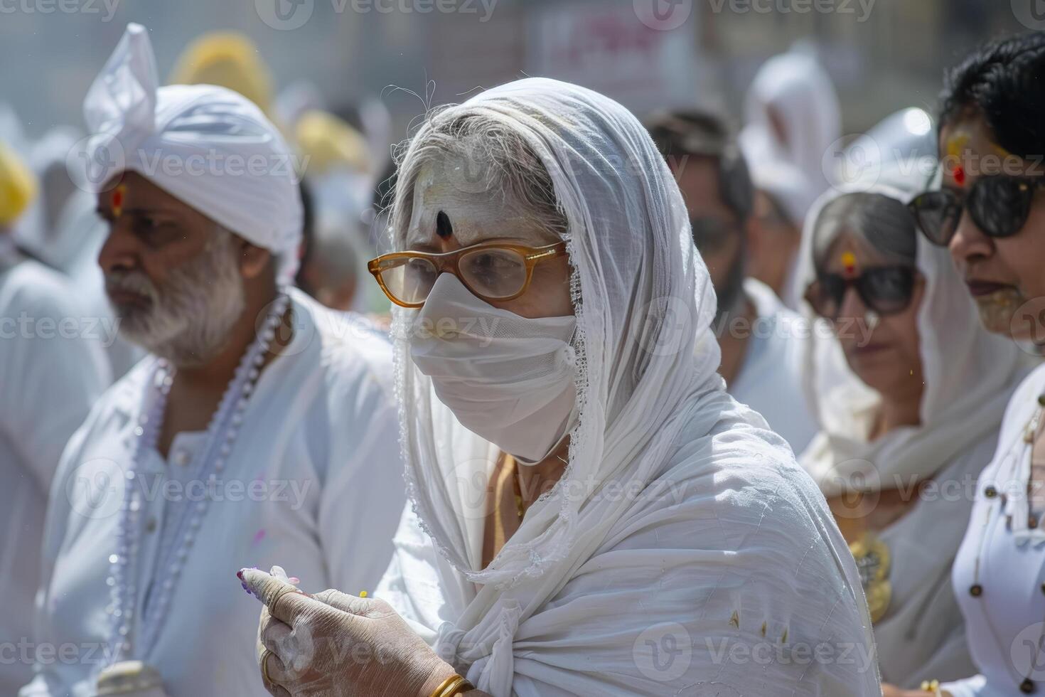 AI Generated Solemn Gathering in White Attire photo