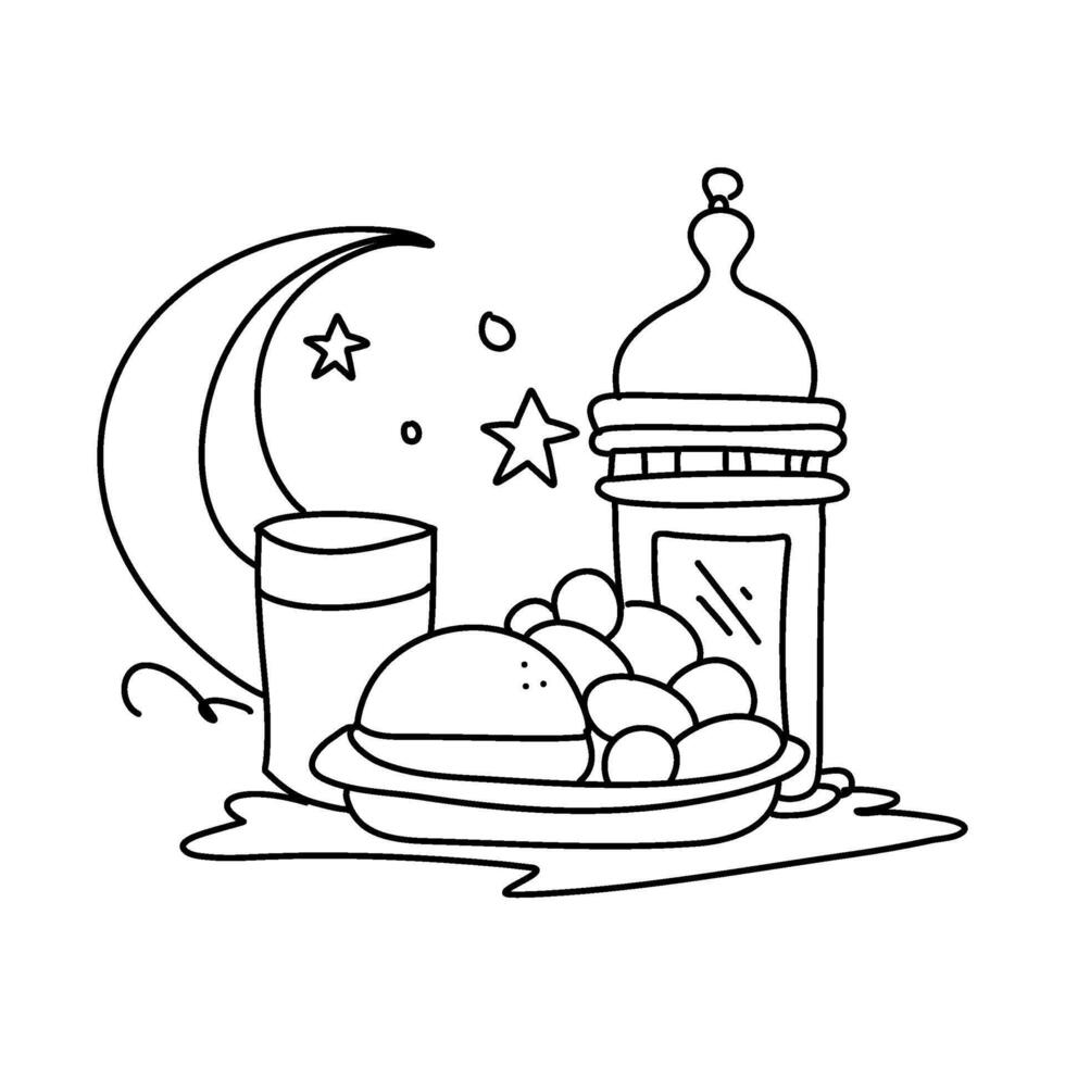 islámico Ramadán comida Luna imprimible Arte minimalista hogar decoración póster vector