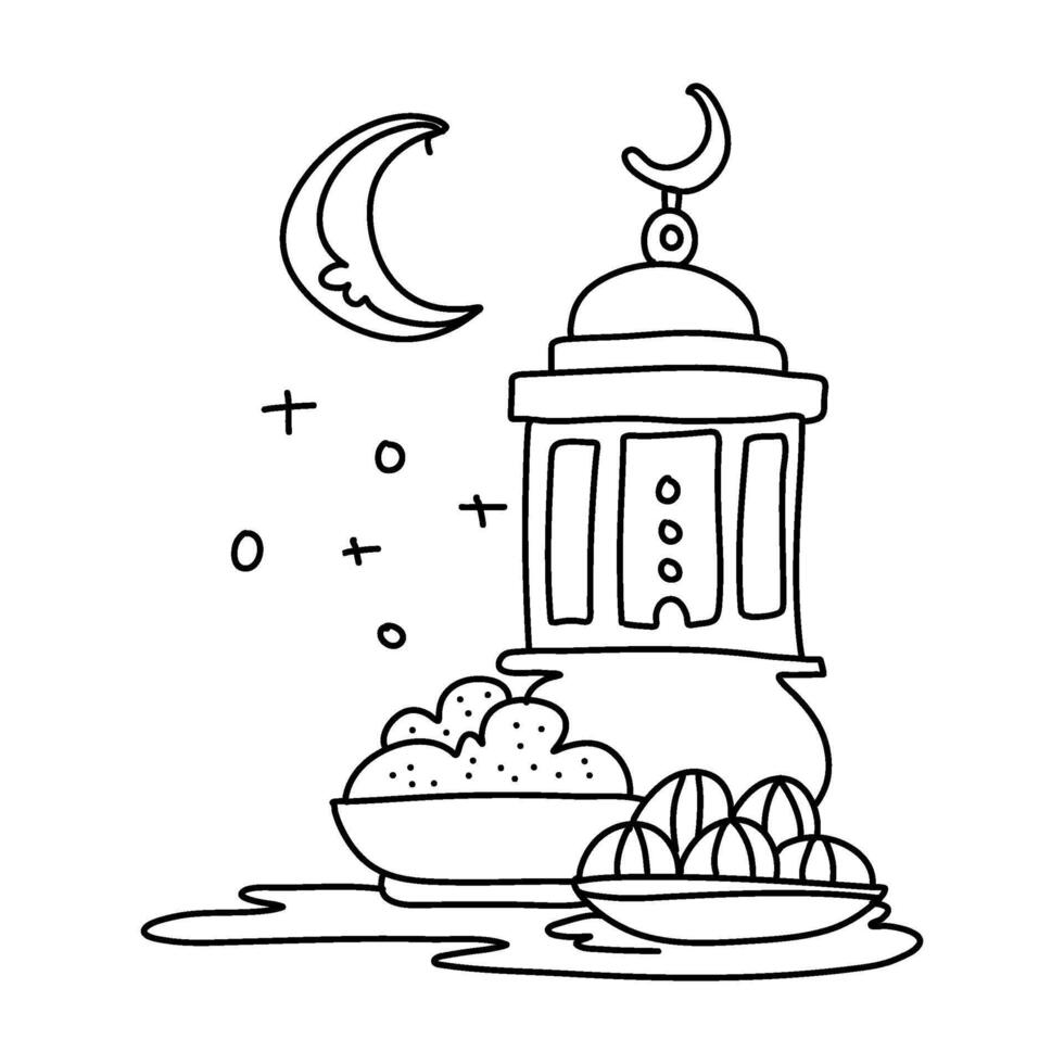 islámico Ramadán comida Luna imprimible Arte minimalista hogar decoración póster vector