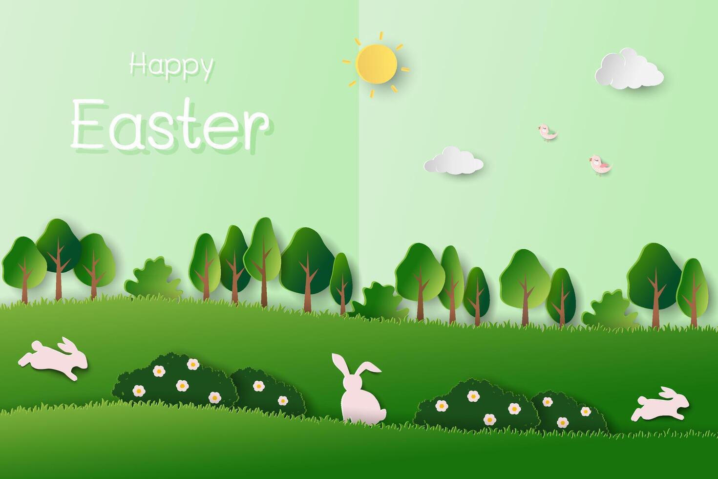 Happy Easter background on paper cut and craft style vector