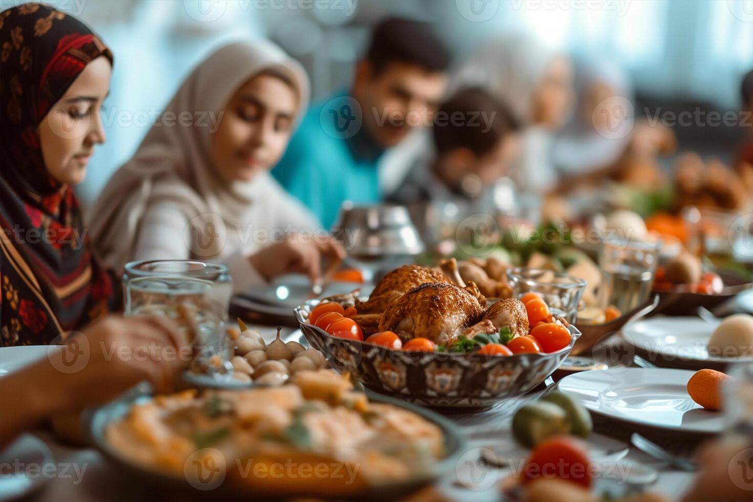 AI generated Evening Family Iftar Celebration Captured photo