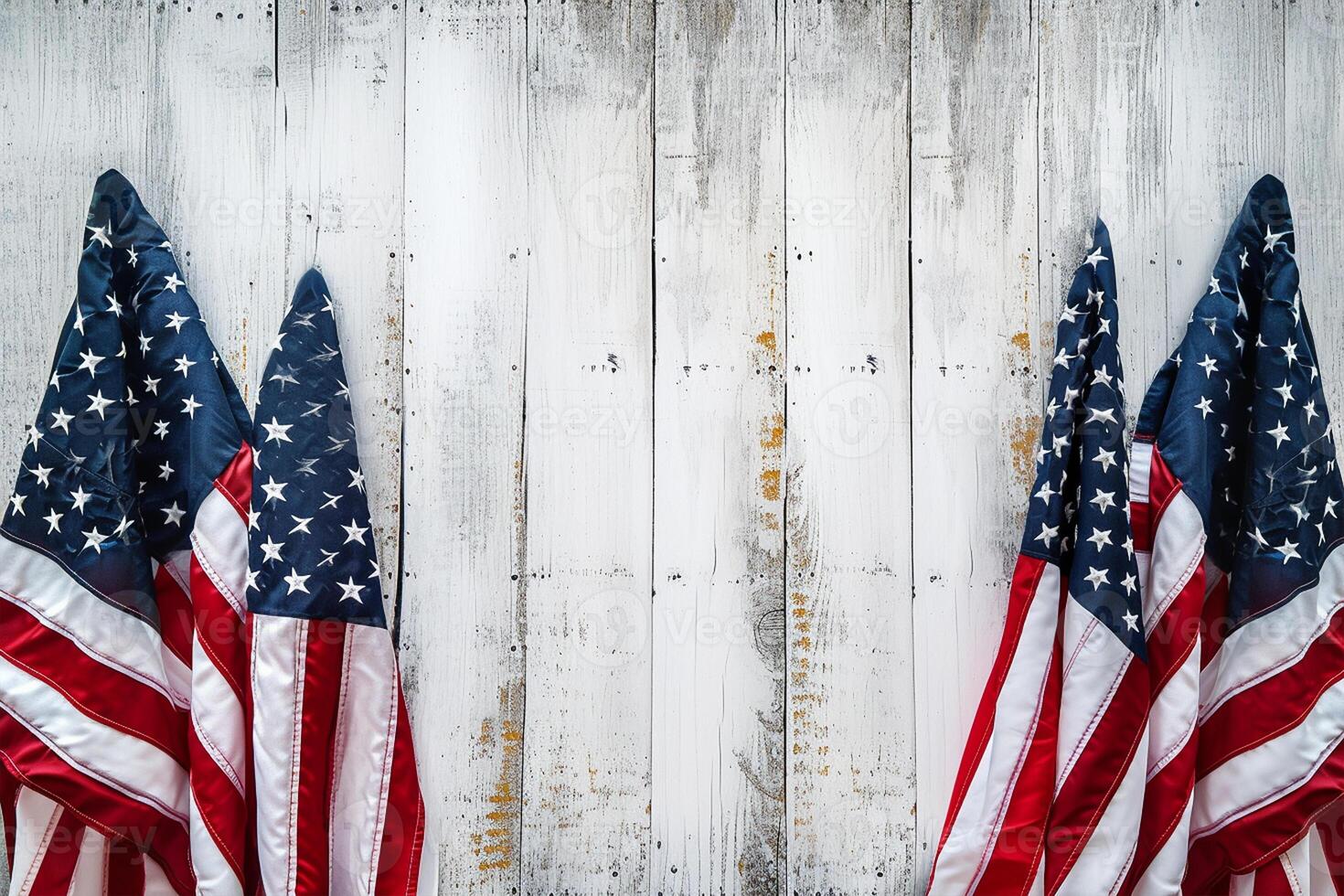 AI generated Happy Veterans Day concept. American flags against white wooden background photo