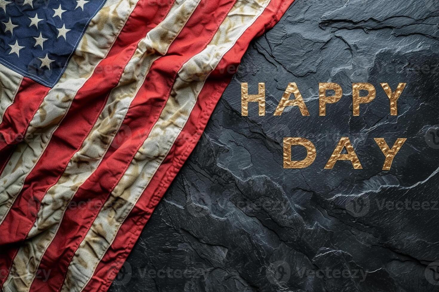 AI generated Happy Veterans day concept made from American flag and the text on dark stone background photo