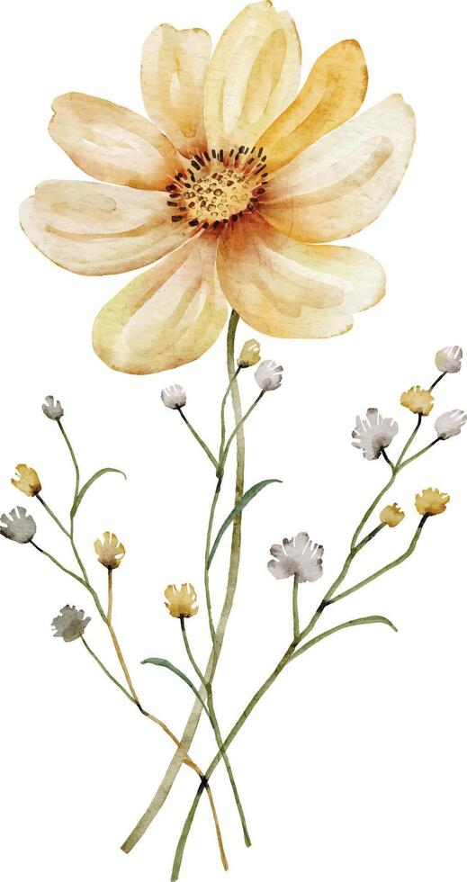 yellow flower bouquet, vector watercolor.