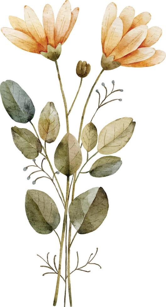 yellow flower bouquet, vector watercolor.