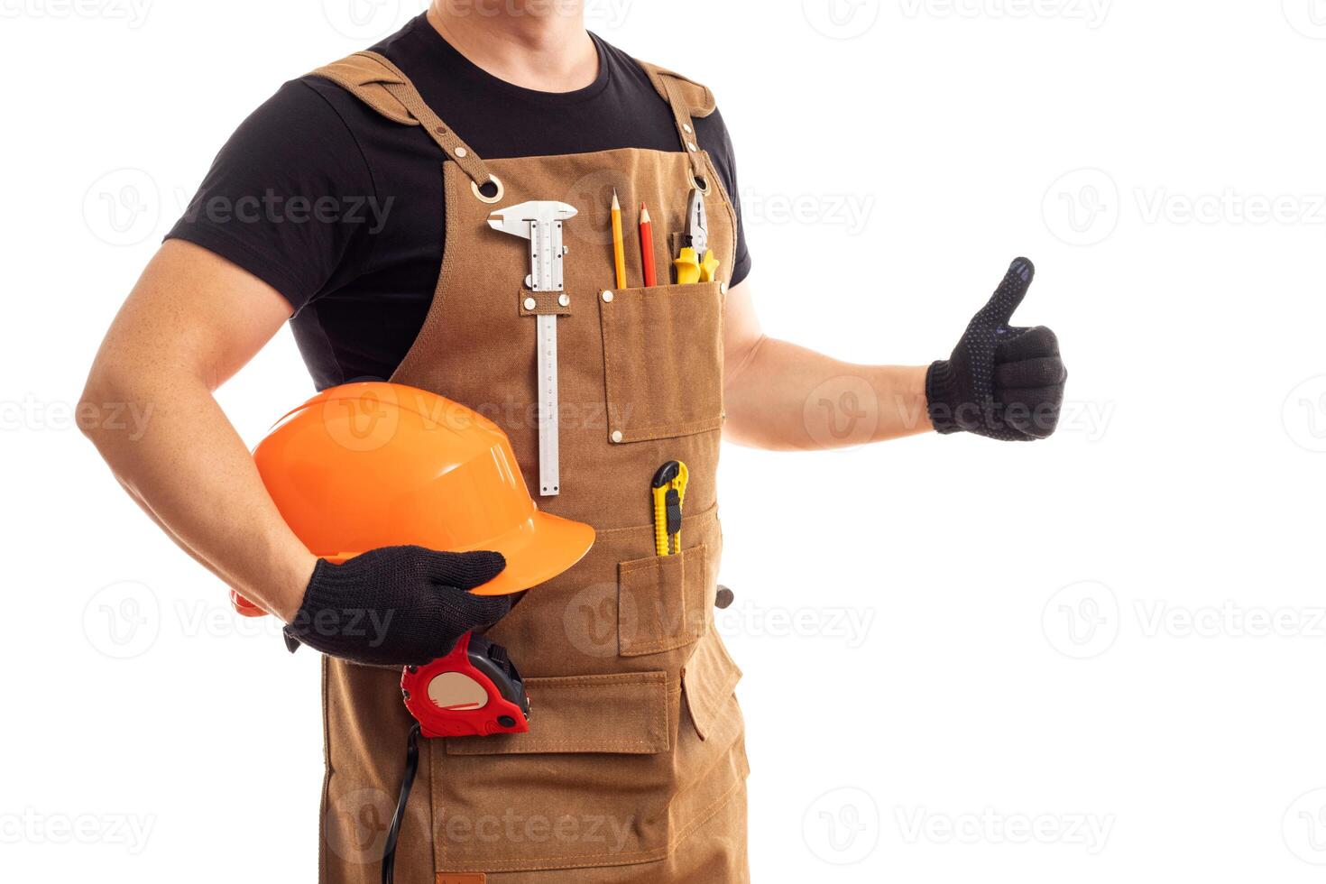 Construction Worker with Safety Helmet Giving Thumbs Up photo