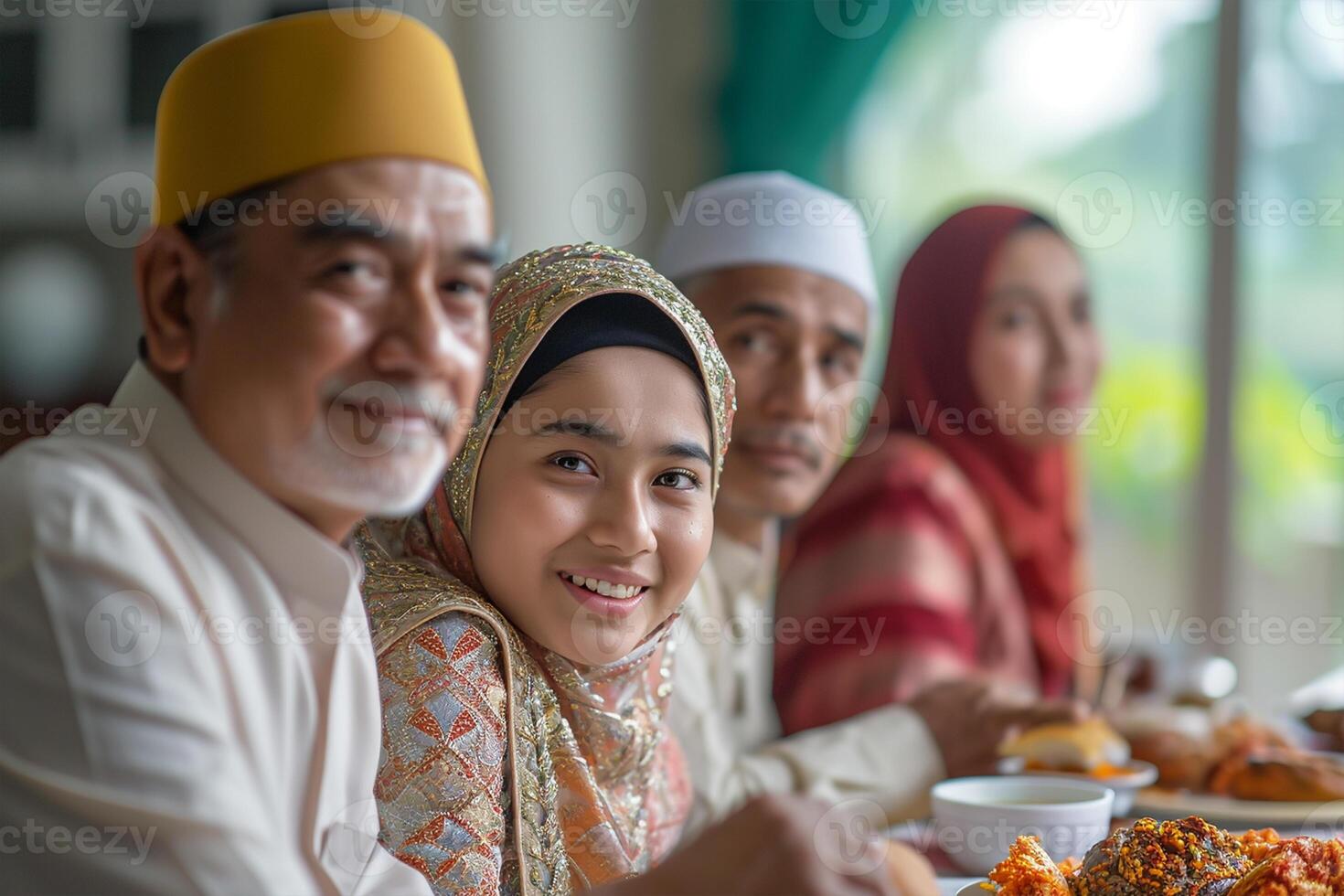 AI generated Asian family, celebrating Eid Ul Fitr at home, asking forgiveness photo