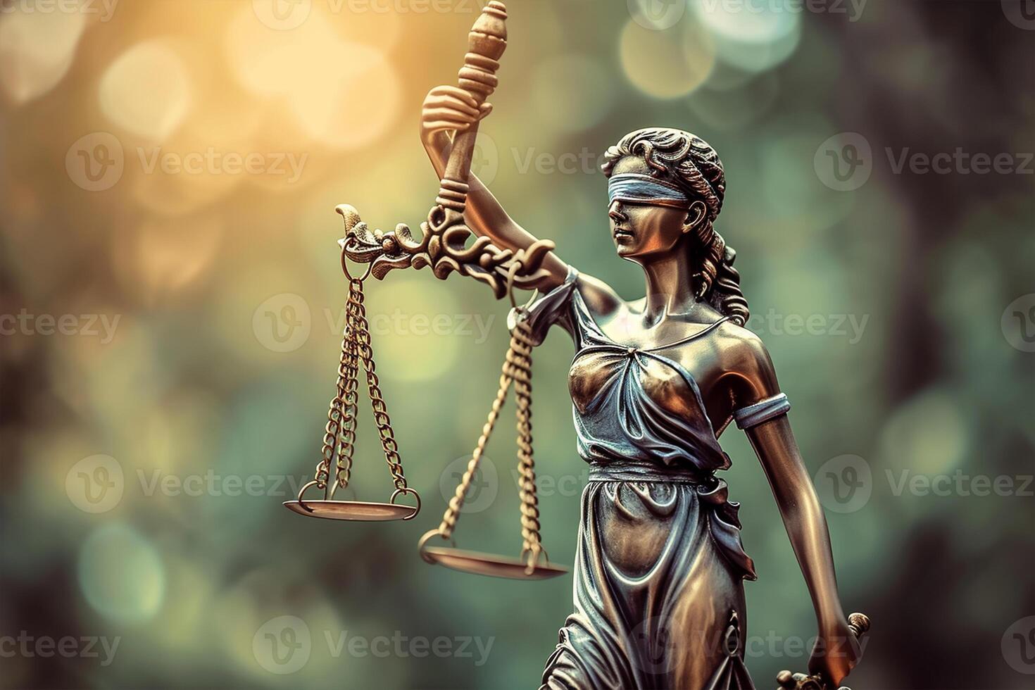 AI generated Family law. Justice statue with sword and scale photo