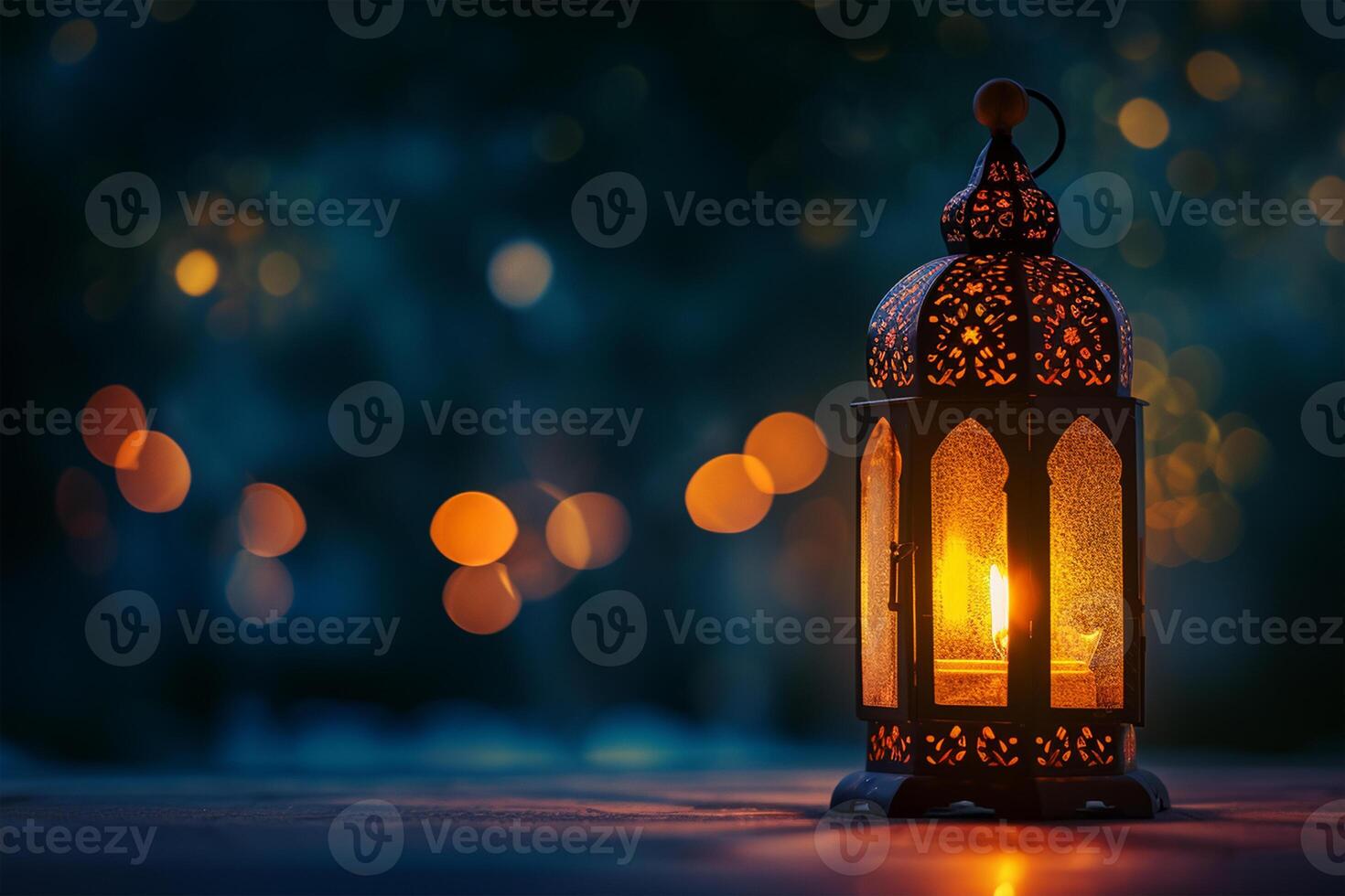 AI generated Arabic lantern in the night. Ramadan concept photo