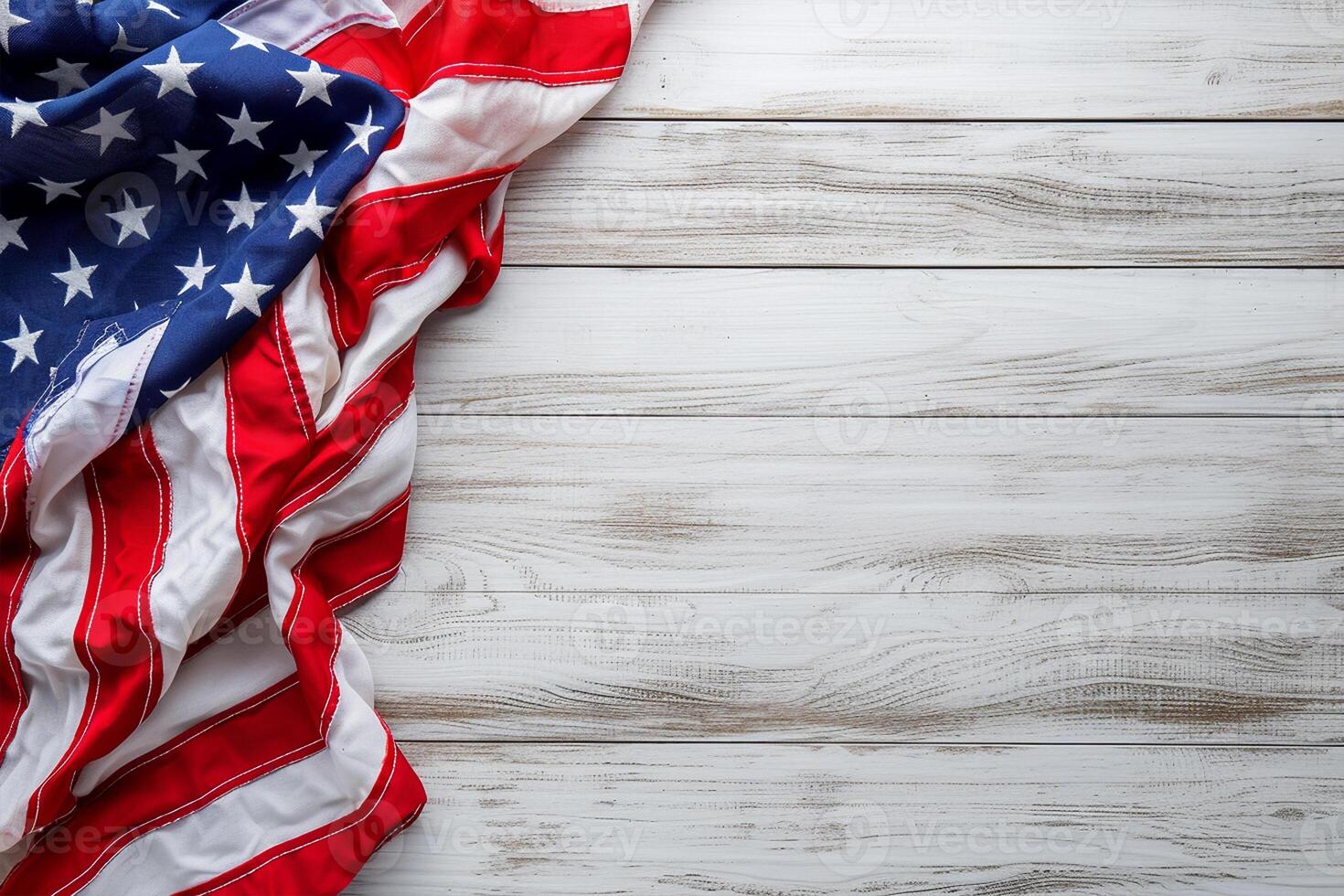 AI generated Happy Veterans Day concept. American flags against white wooden background photo
