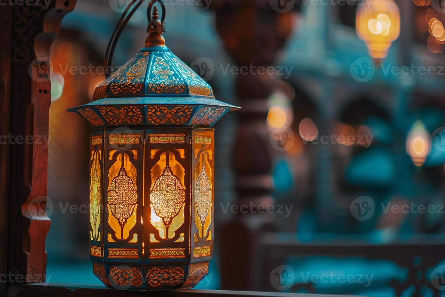 AI generated ornate ramadan lantern and an ornamental frame photo