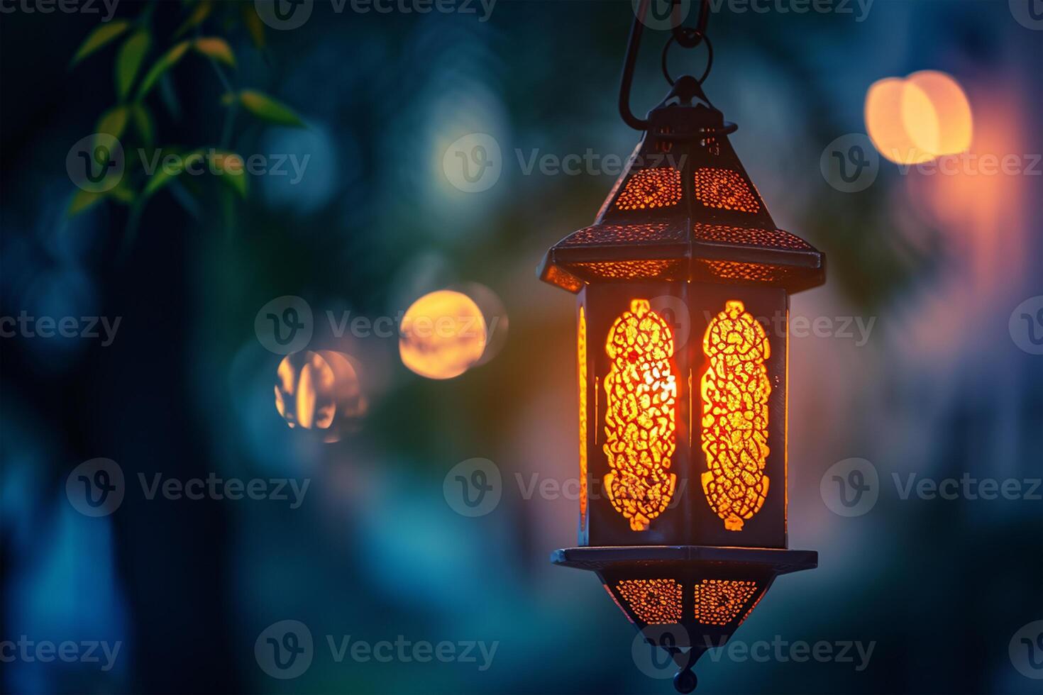 AI generated Arabic lantern in the night. Ramadan concept photo