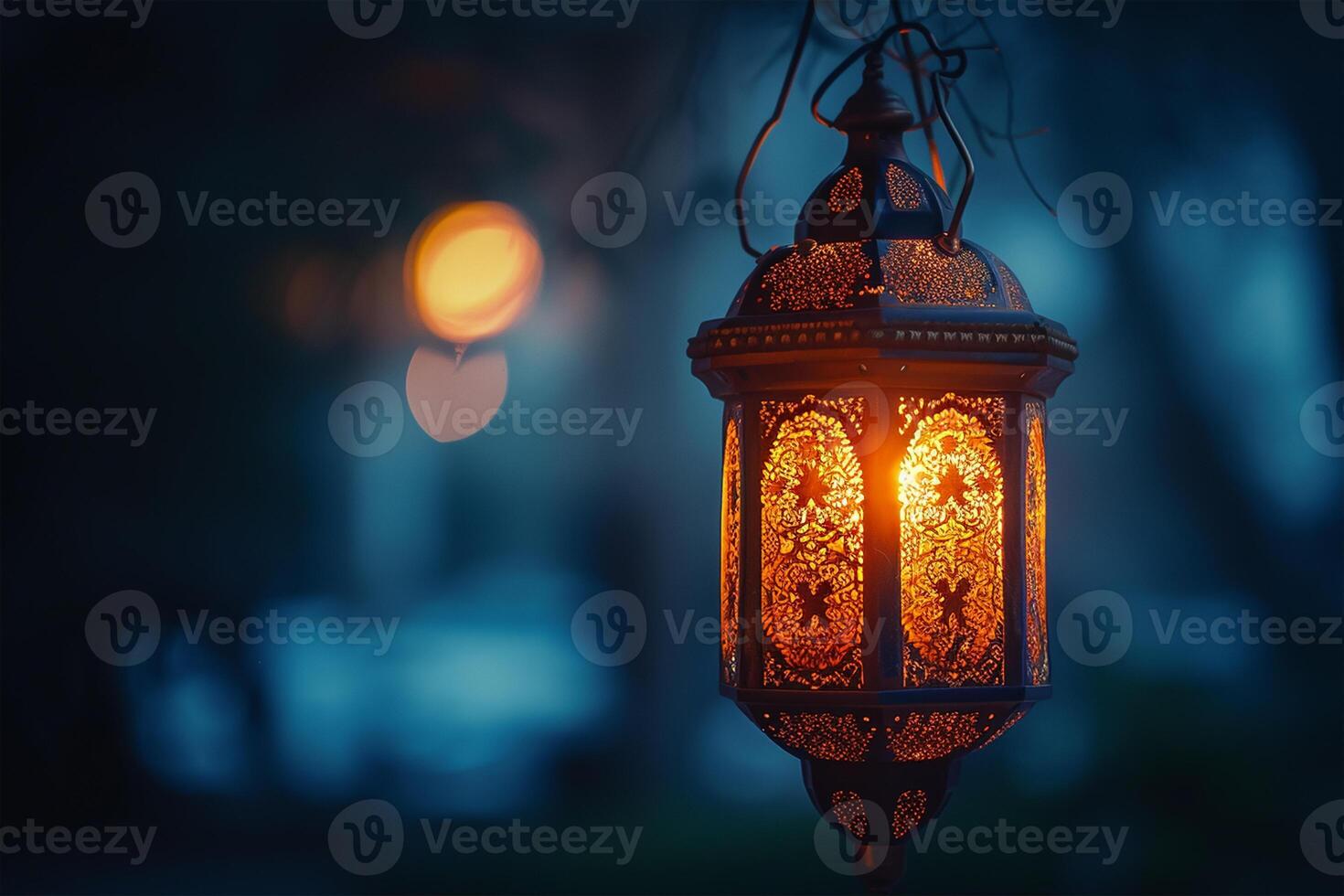 AI generated Arabic lantern in the night. Ramadan concept photo