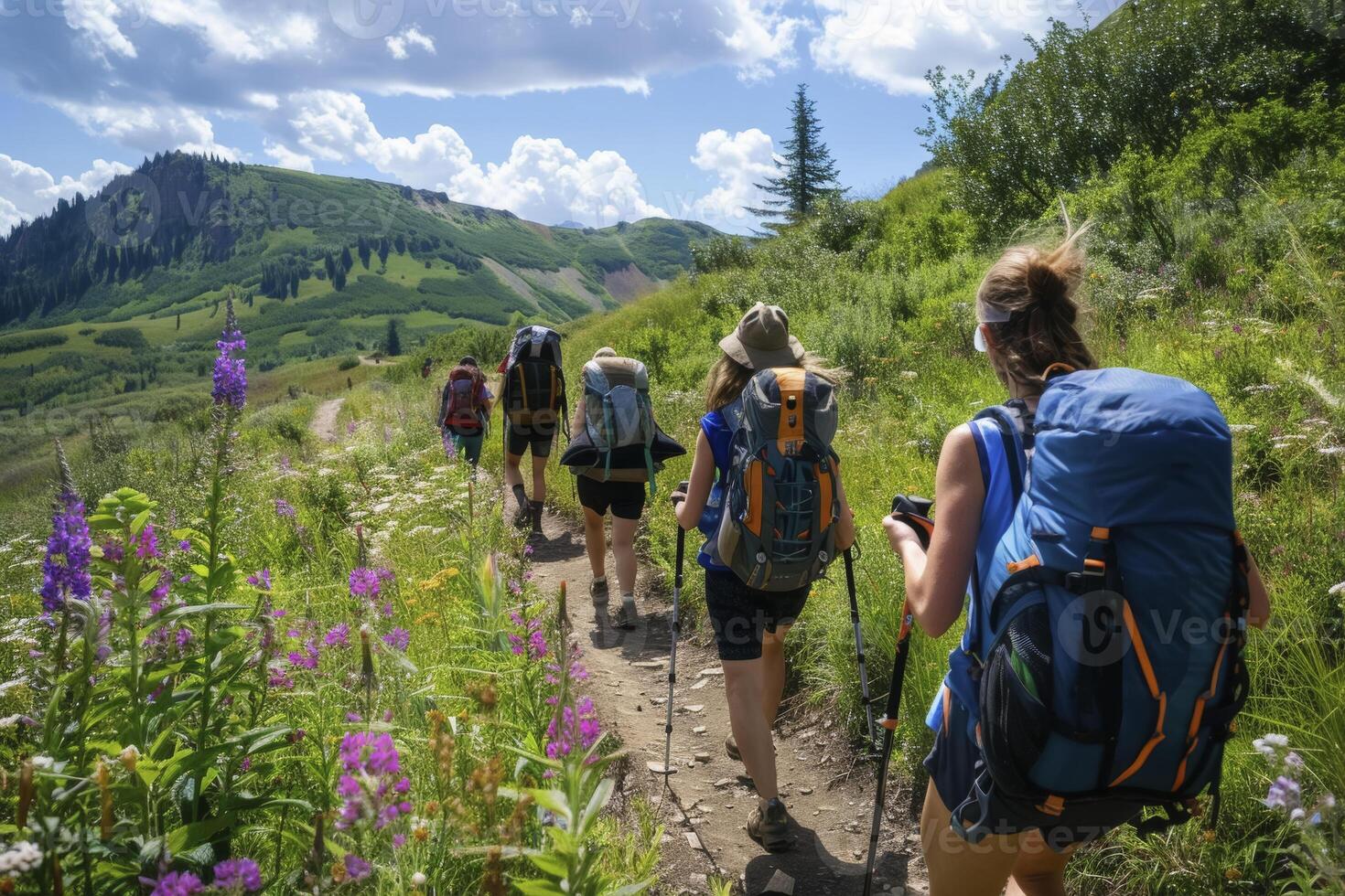 AI Generated Joyful Mountain Trail Adventure photo