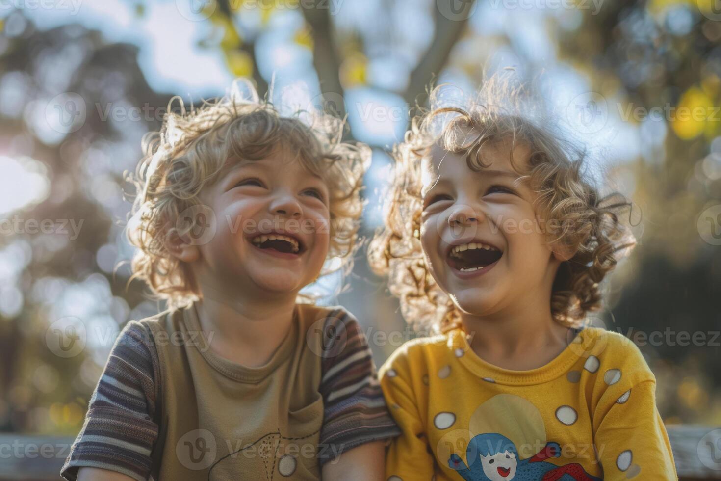 AI Generated Joyful Children Laughing Outdoors photo