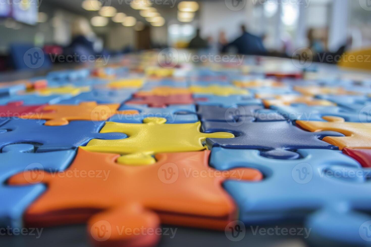 AI Generated Colorful Puzzle Pieces on Table photo