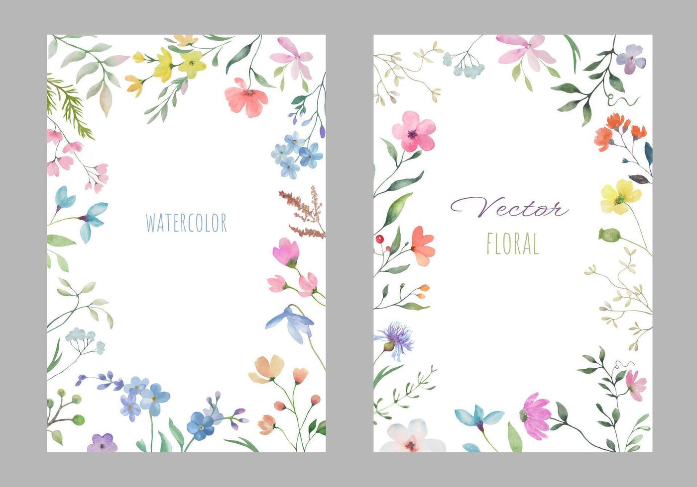 Watercolor background set. Hand drawn floral illustration. Vector EPS.