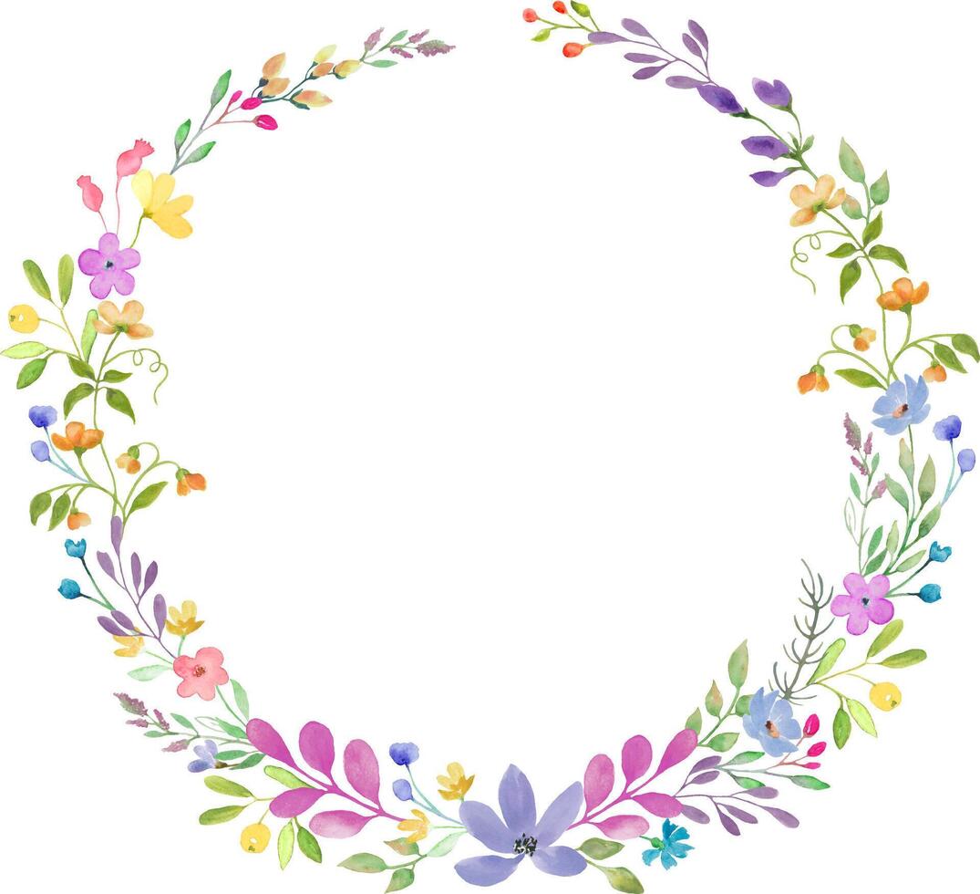 Watercolor floral wreath. Hand drawn illustration isolated on transparent background. Vector EPS.