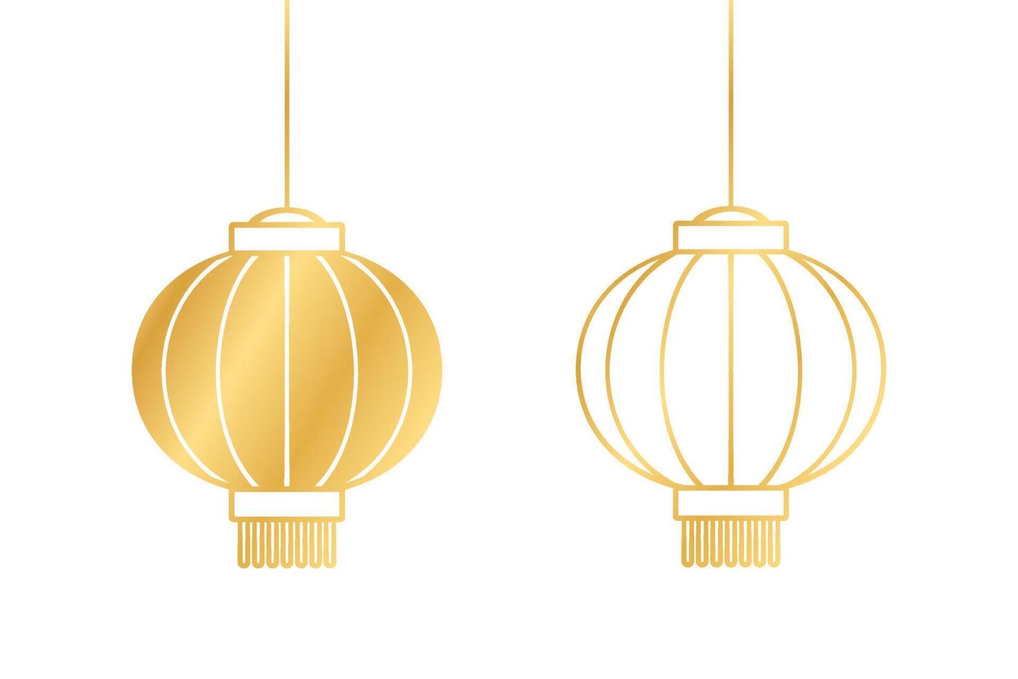 Gold Hanging Chinese Lantern Set, Lunar New Year and Mid-Autumn Festival Decoration Graphic. Decorations for the Chinese New Year. Chinese lantern festival. vector