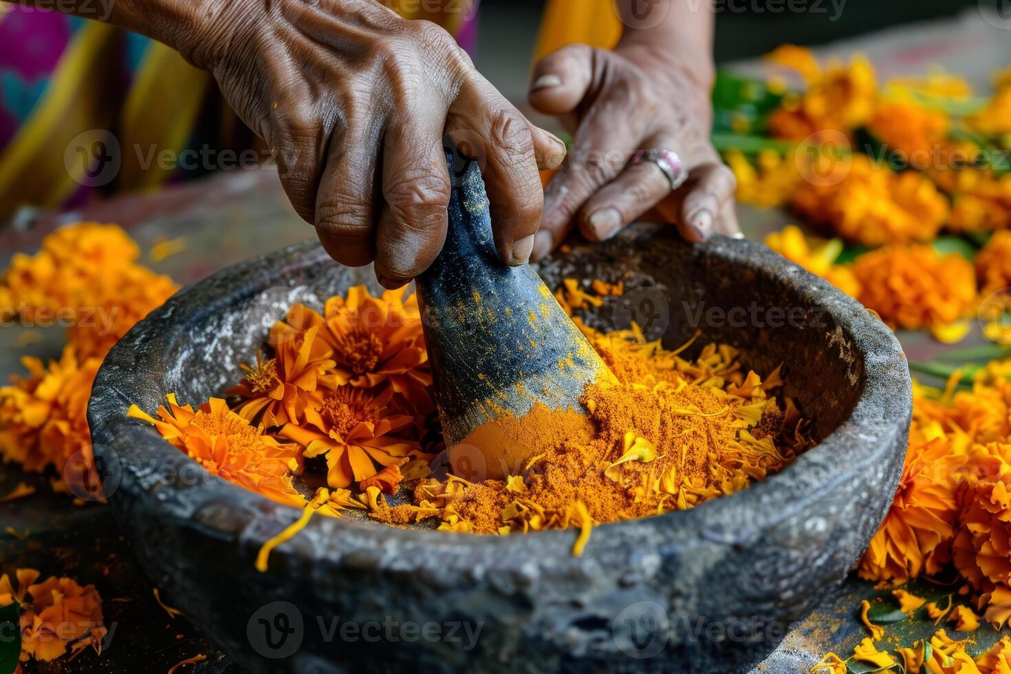 AI Generated Traditional Marigold Grinding photo