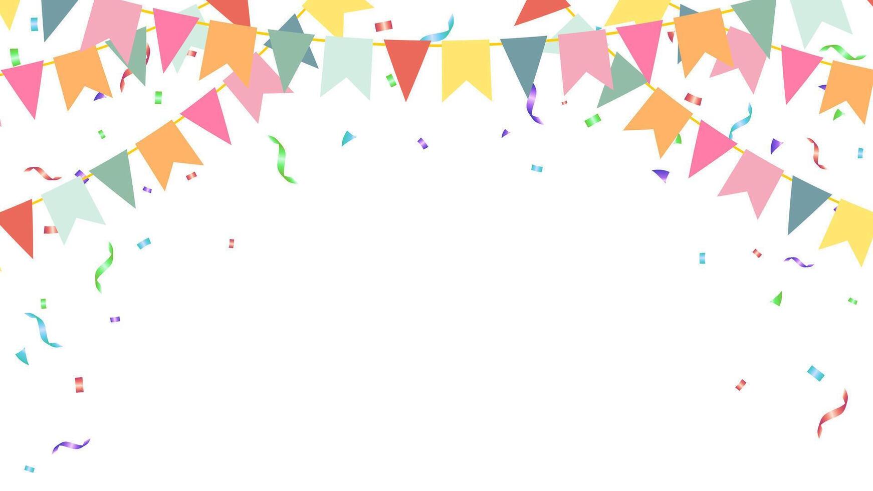 birthday, party, anniversary, holiday decoration elements bunting paper flags and confetti vector