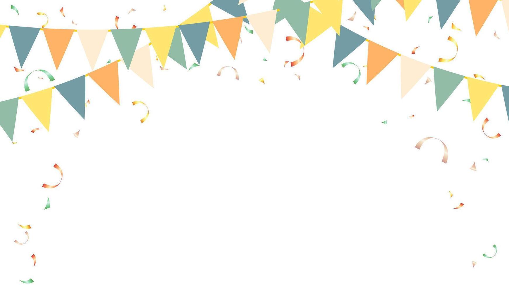 banner summer camp, party, holiday isolated with triangle pennants chain and confetti vector