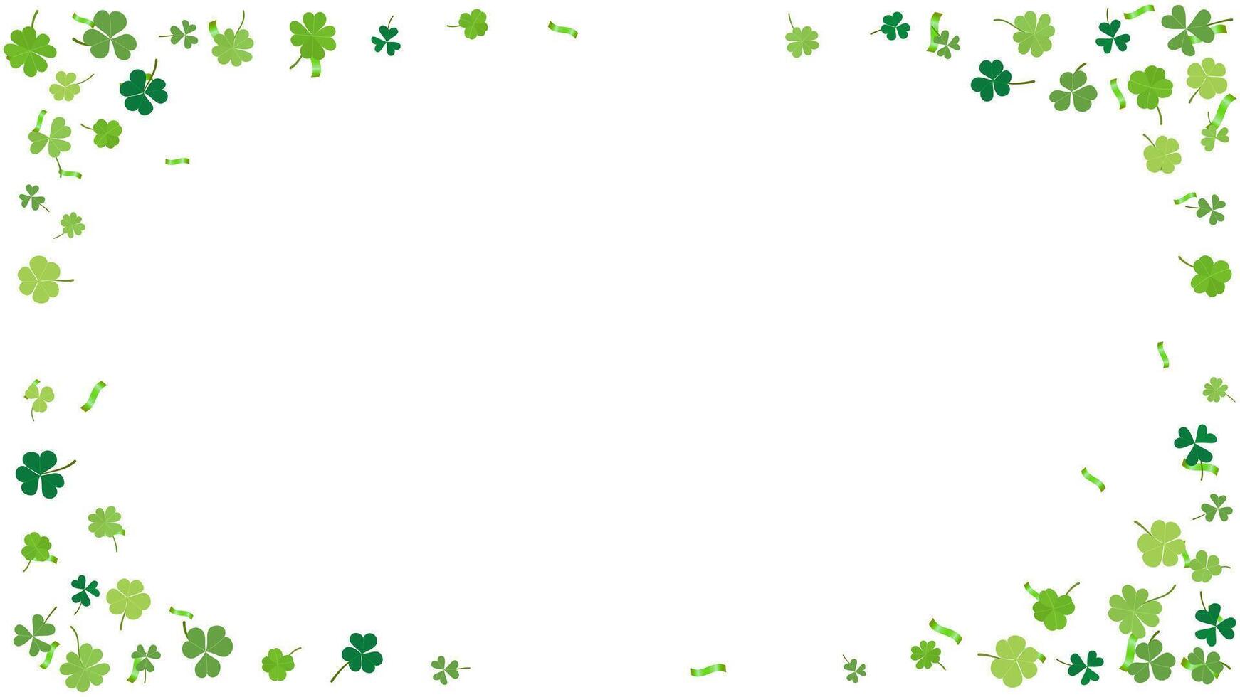 frame with clover leaves and green confetti for Saint Patrick Day, holiday party vector