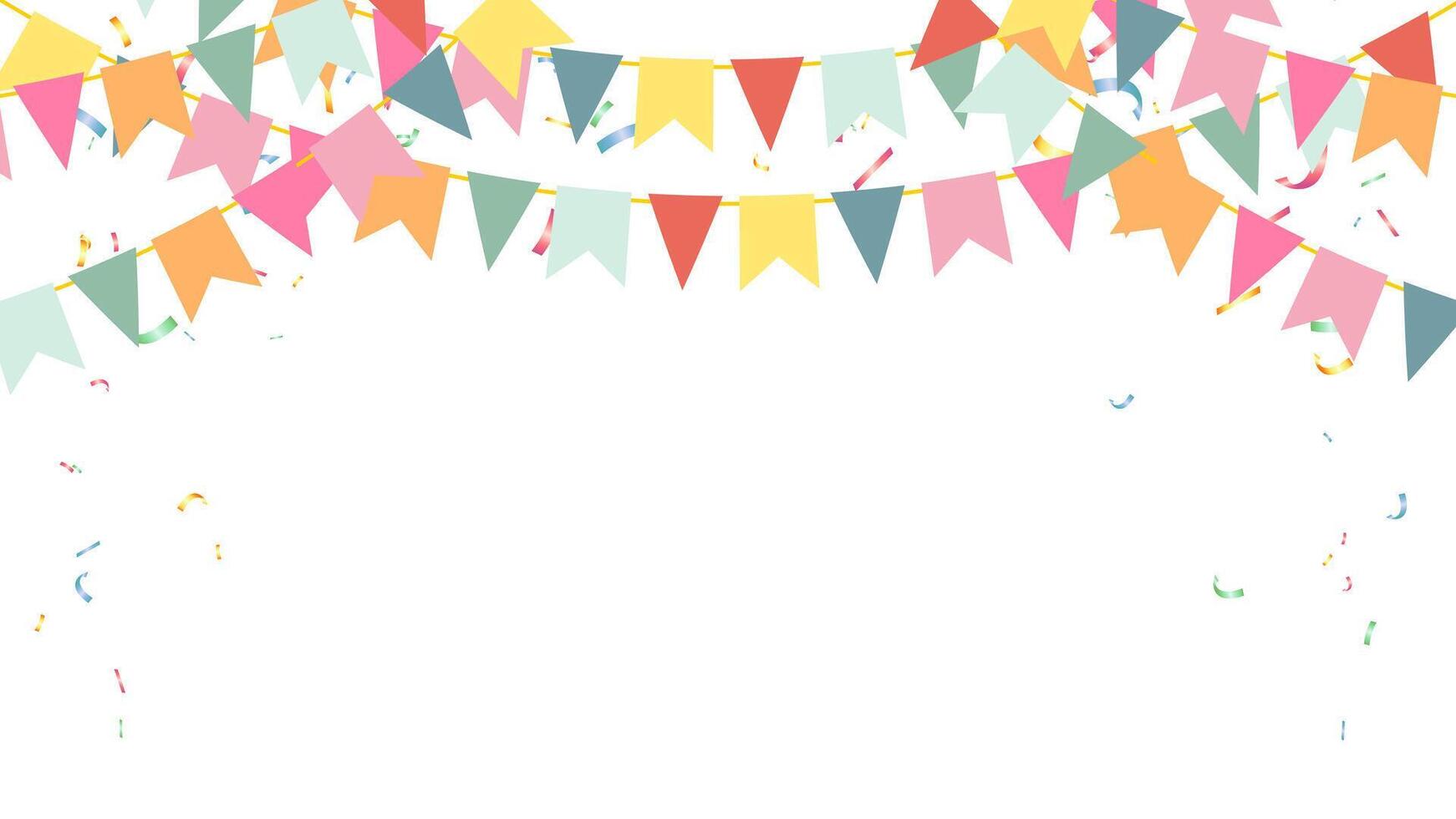 party colorful pastel flags and confetti falling on transparent background. celebration, birthday, festival, carnival, anniversary and holiday vector