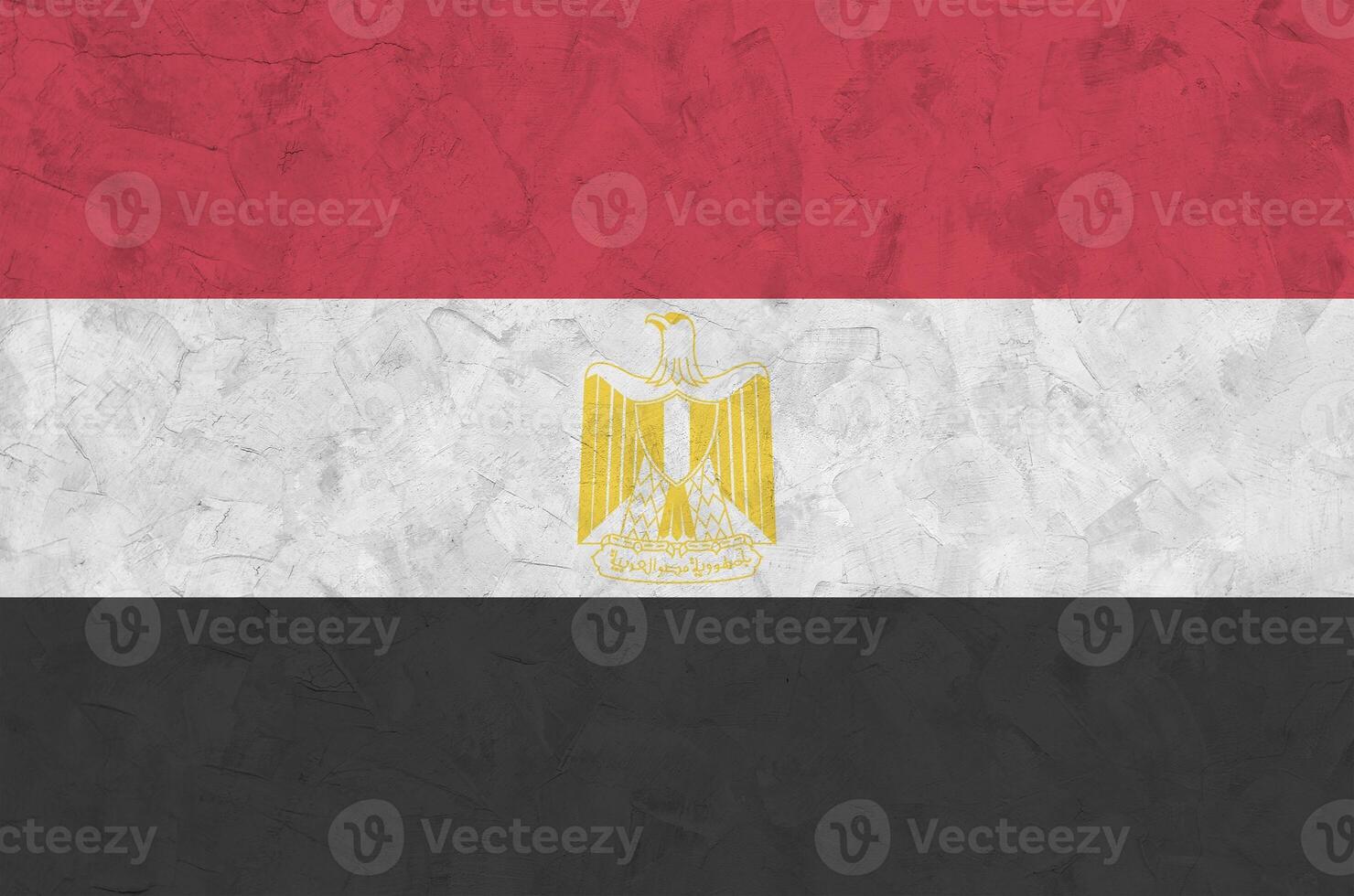 Egypt flag depicted in bright paint colors on old relief plastering wall. Textured banner on rough background photo