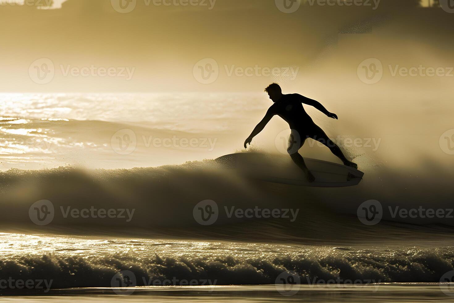 AI generated Surfer on Blue Ocean Wave Getting Barreled at Sunrise. Neural network AI generated photo