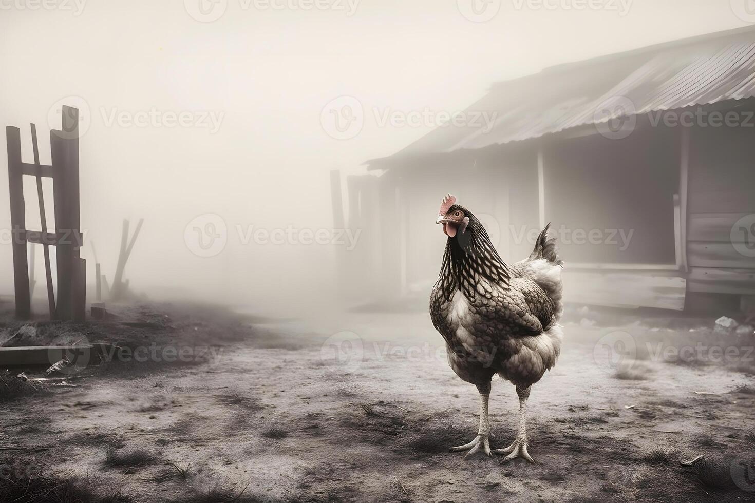 AI generated Free range chicken on a traditional poultry farm. Neural network AI generated photo