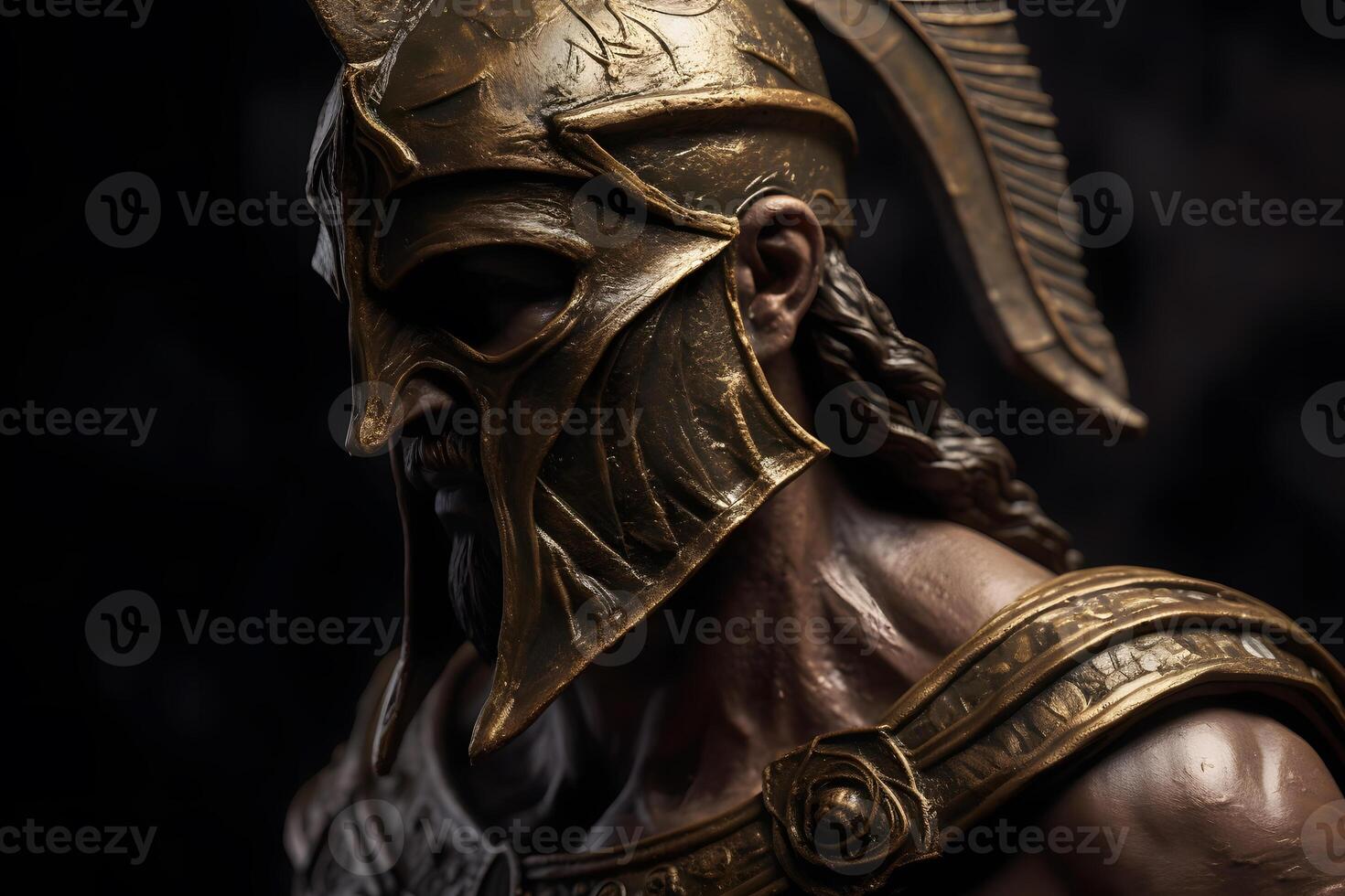 AI generated illustration of spartan king Leonid in golden armor and helmet. Neural network AI generated photo