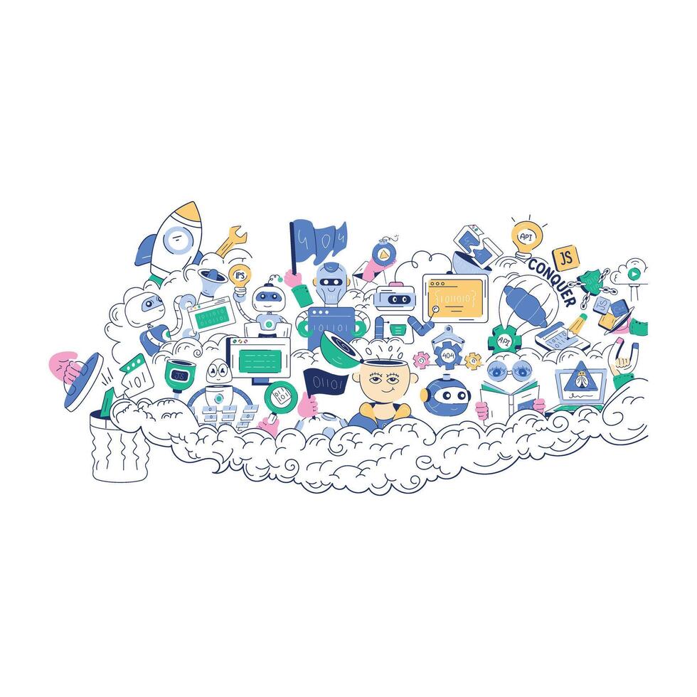 A hand drawn seamless pattern with web development concepts vector