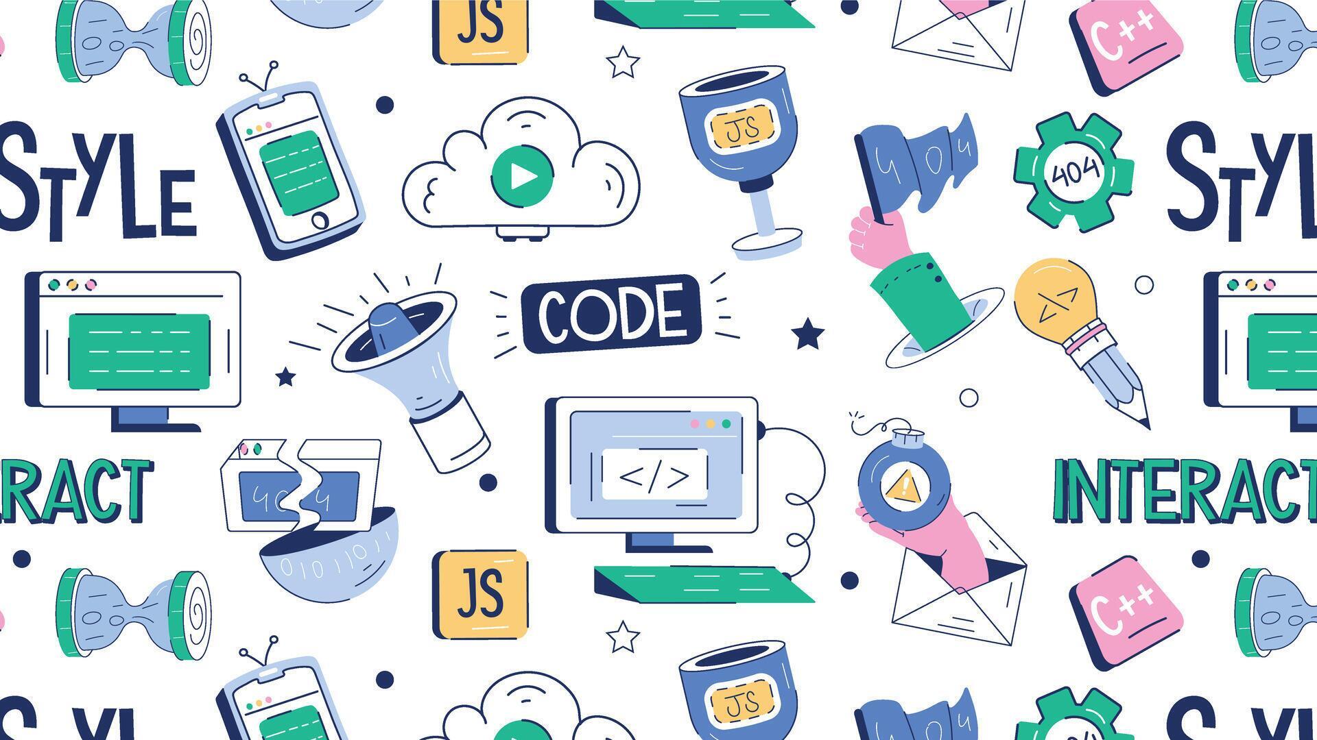 Hand drawn vector showing concepts of programming services, code errors ...