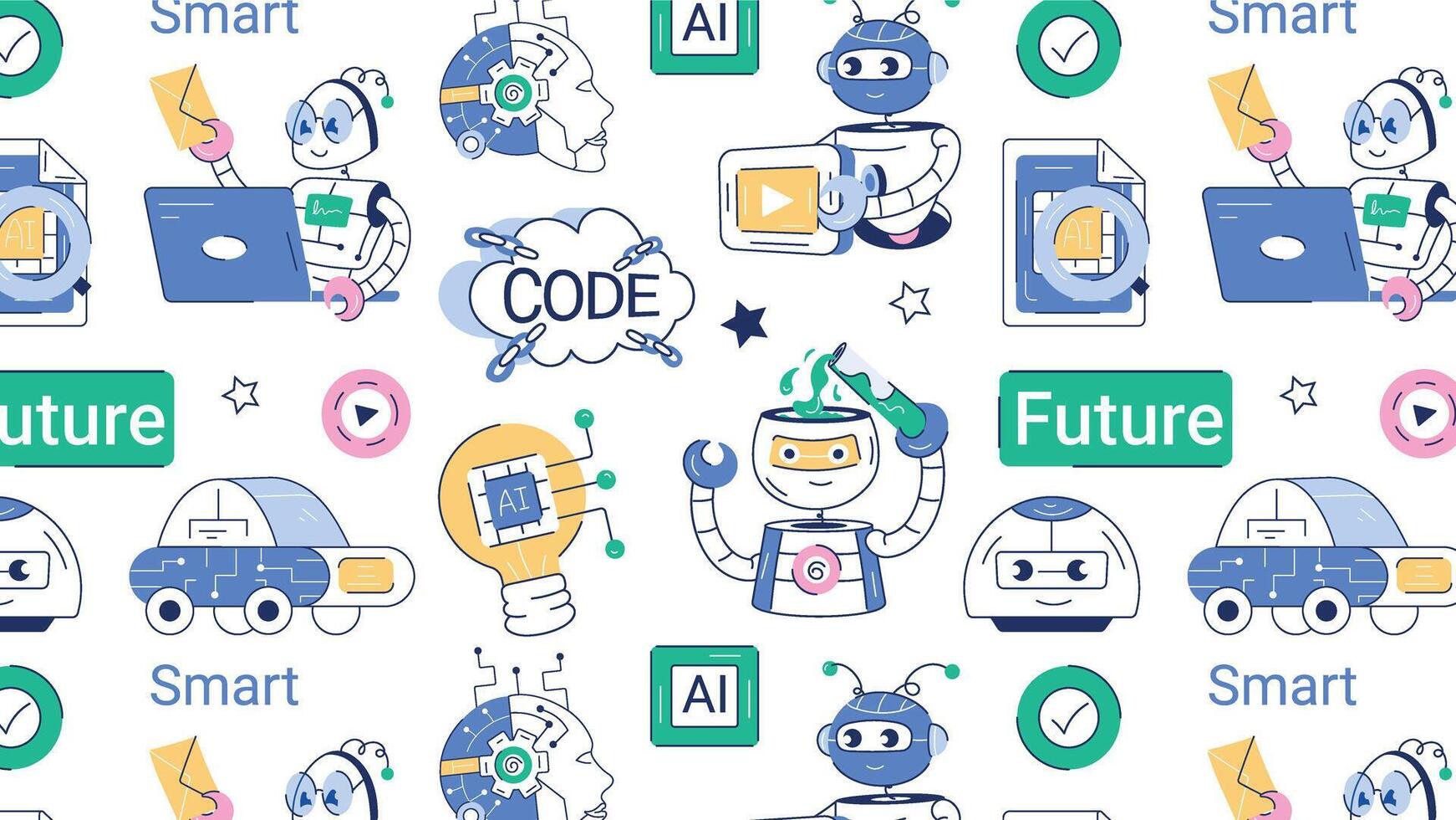 A doodle vector symbolizing various elements of machine learning and smart technology