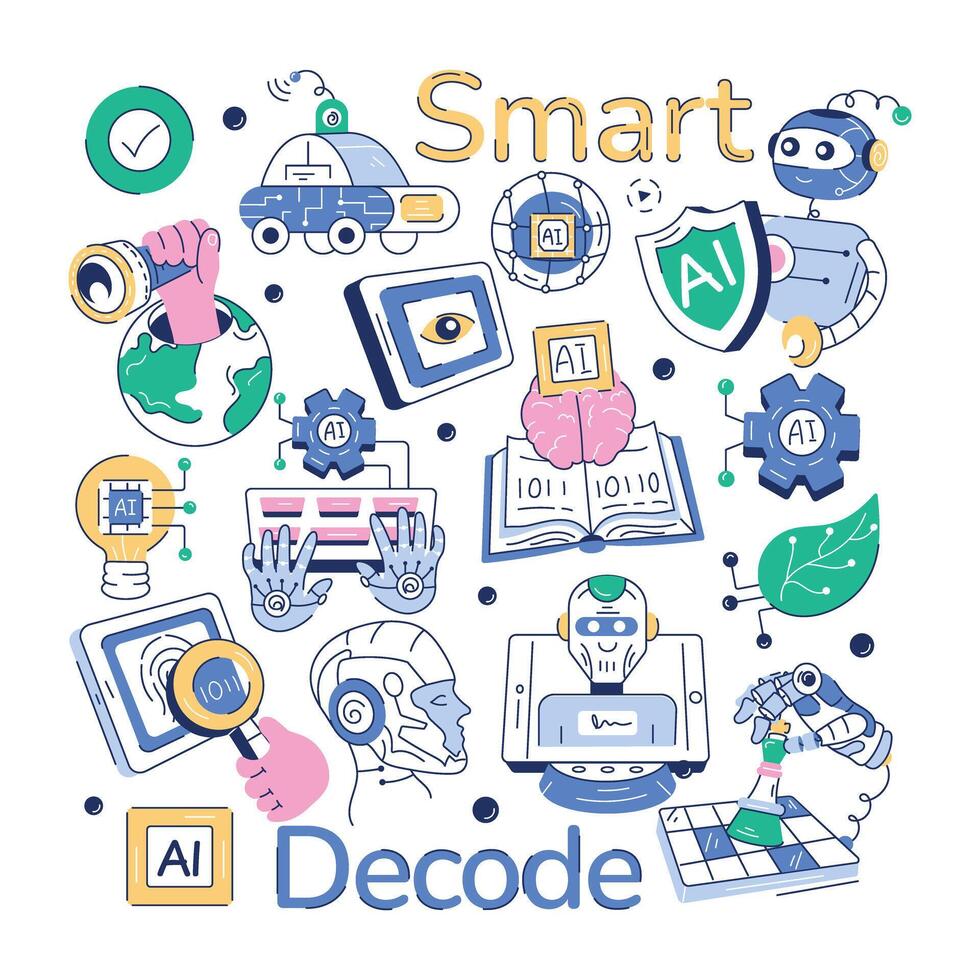 A seamless ai pattern designed with various elements of smart devices and futuristic technology vector