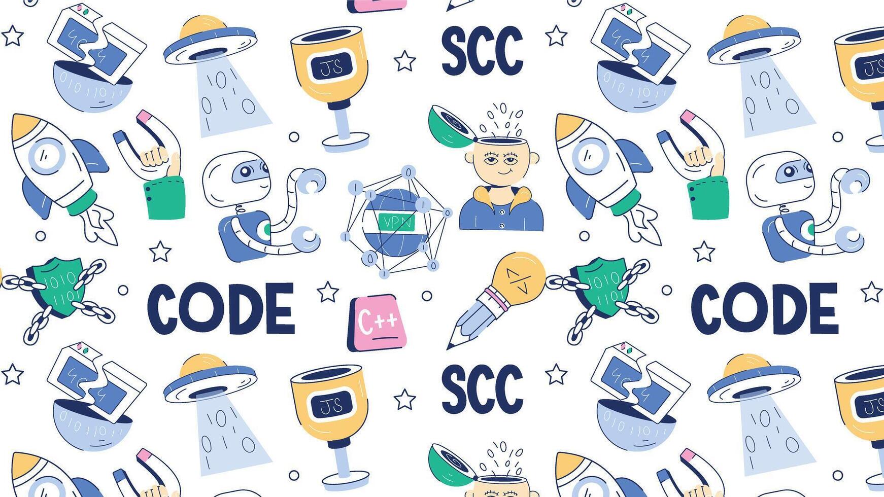 Hand drawn vector showing concepts of programming services, code errors, and development process