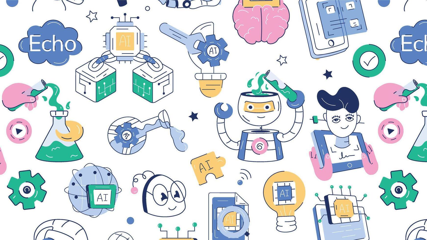 Doodle style ai vector with smart devices and futuristic technology elements