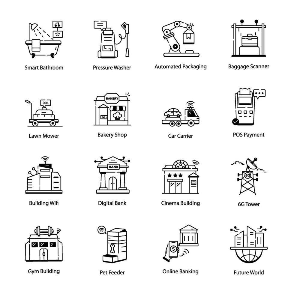 Set of IoT Construction Linear Icons vector