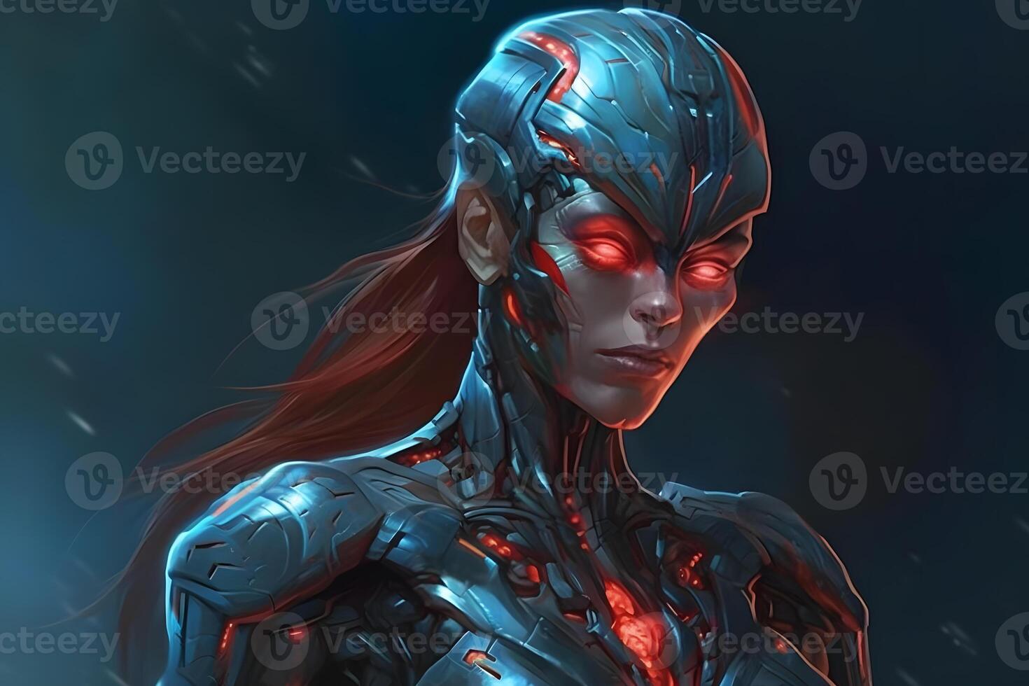 AI generated Cyborg woman, abstract science and technology background. Neural network AI generated photo