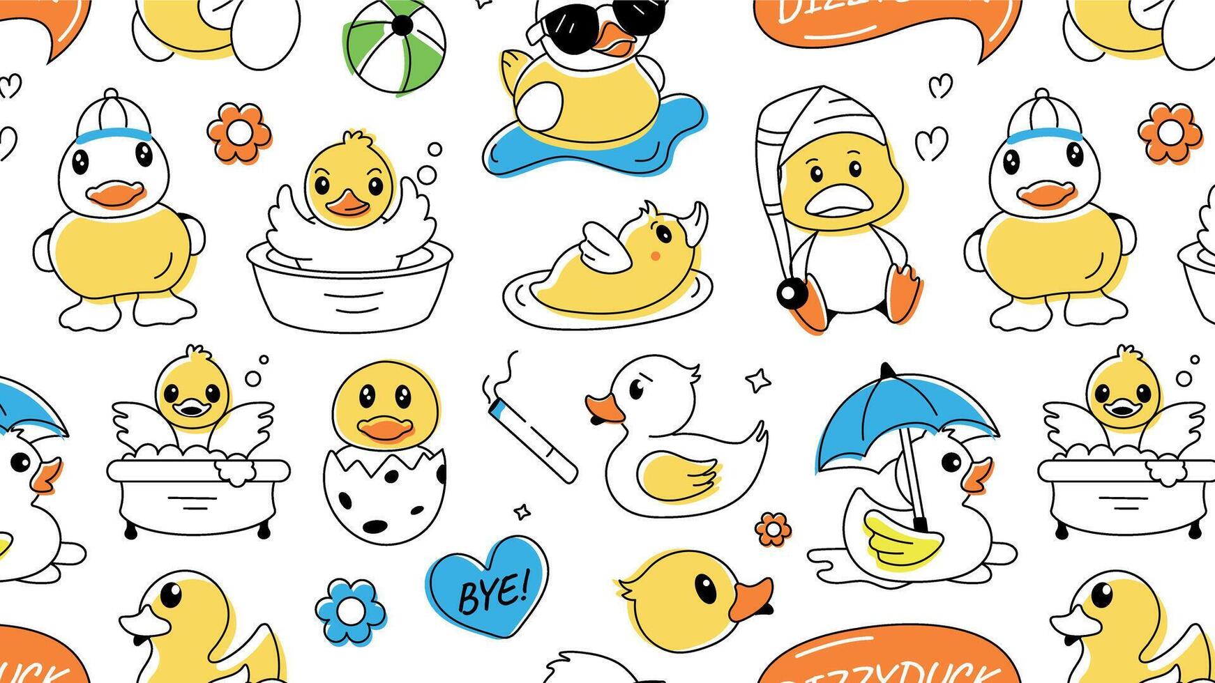 Seamless doodle pattern symbolizing loving baby ducks, cute hatchlings and fluffy goslings vector