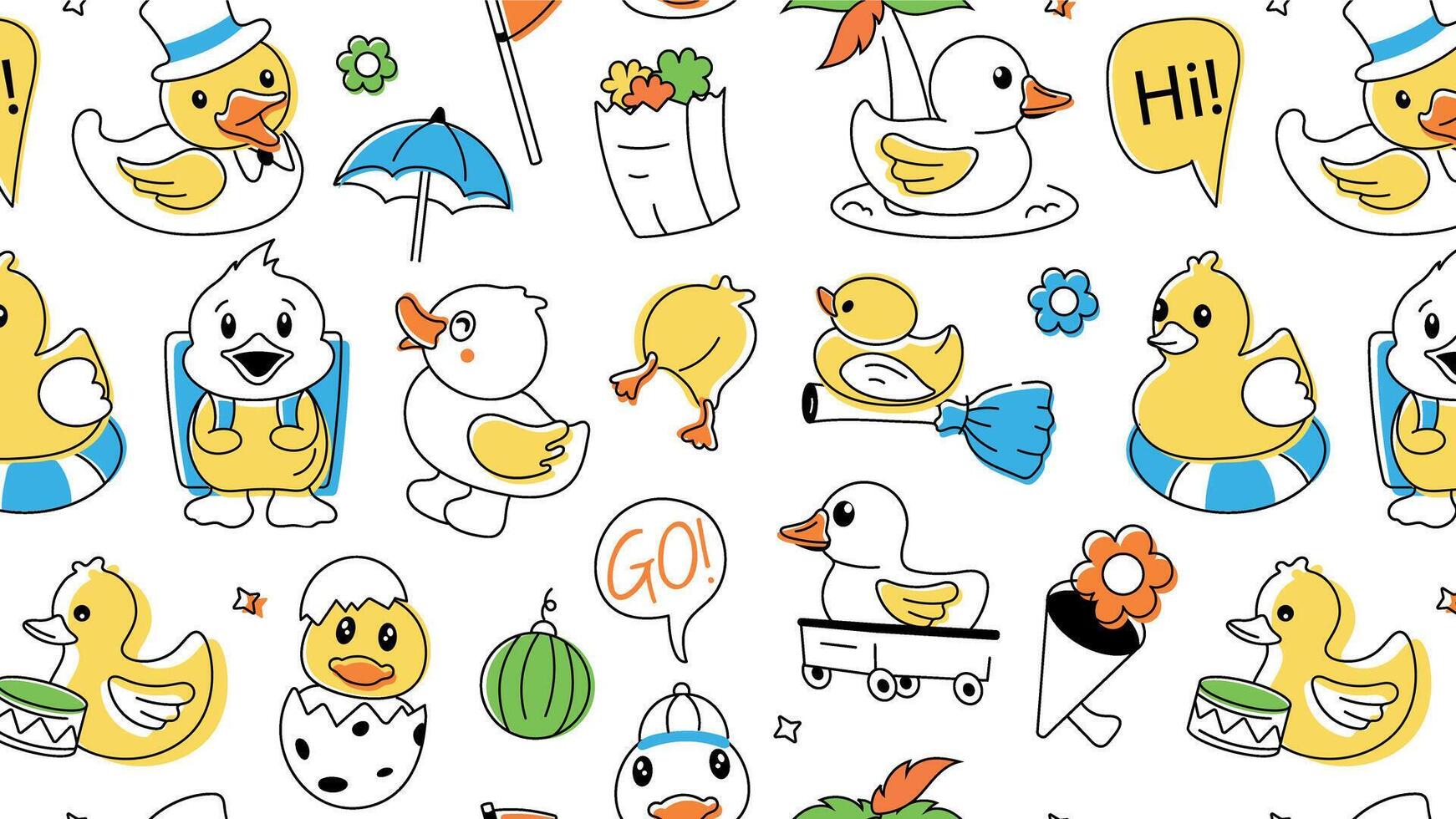 Seamless doodle pattern symbolizing loving baby ducks, cute hatchlings and fluffy goslings vector