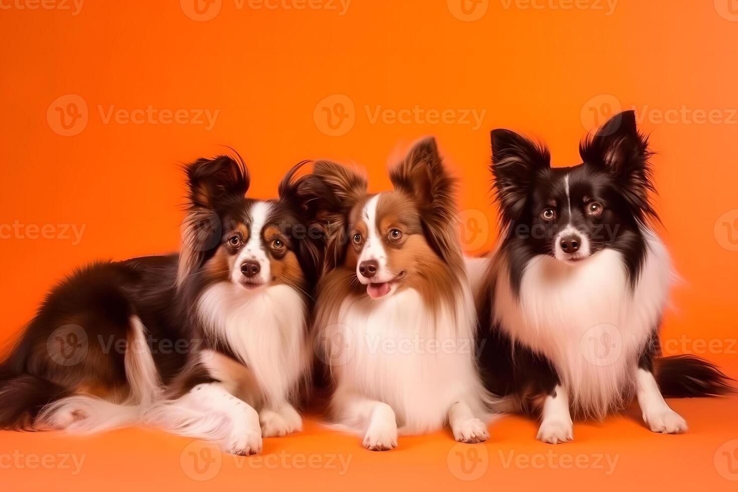 AI generated a group of dogs on an orange background. Neural network AI generated photo