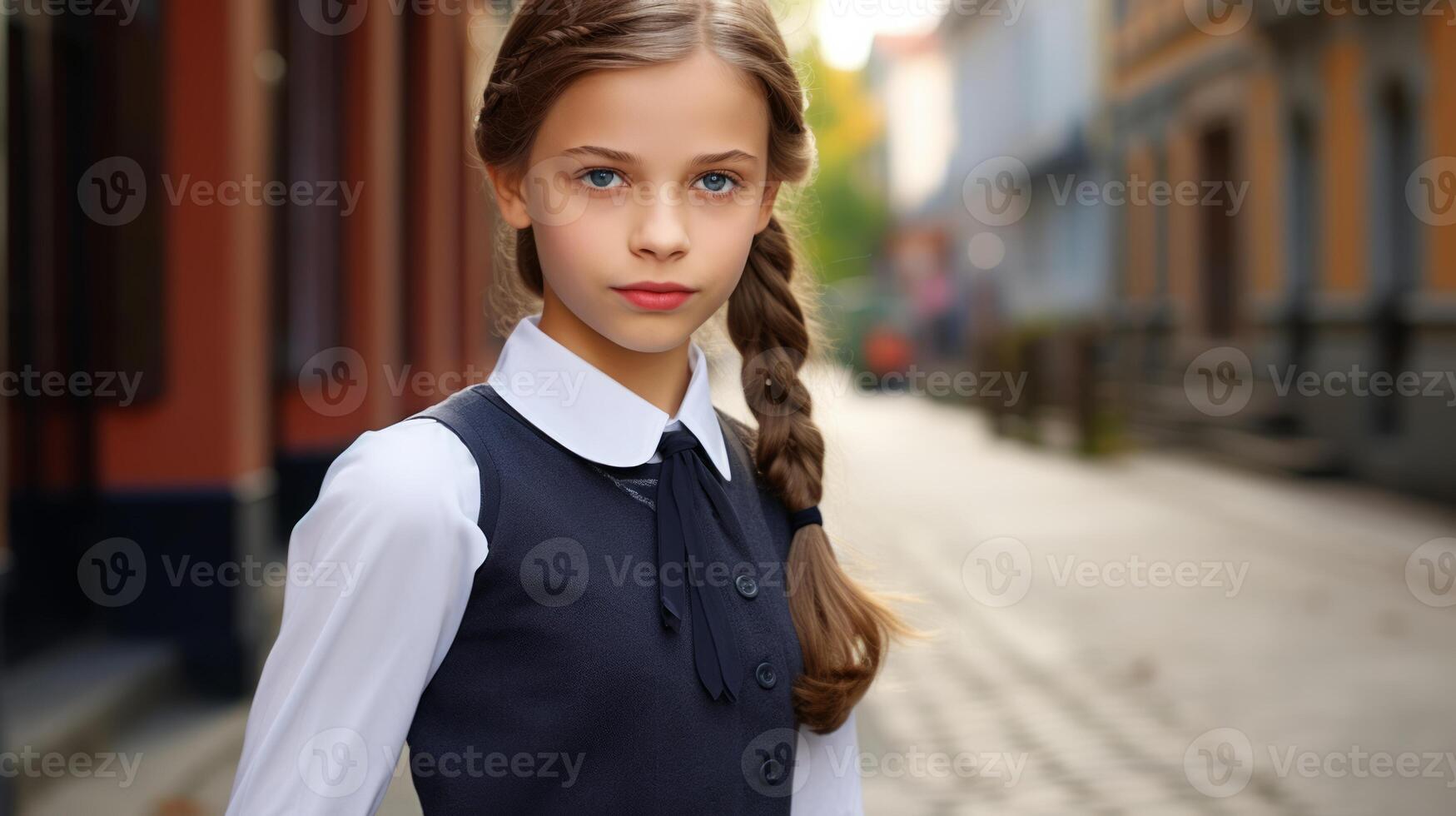 AI generated Portrait of a European schoolgir. Neural network AI generated photo