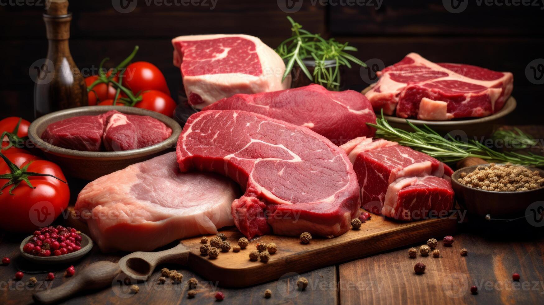 AI generated Meat on wooden background. Neural network AI generated photo